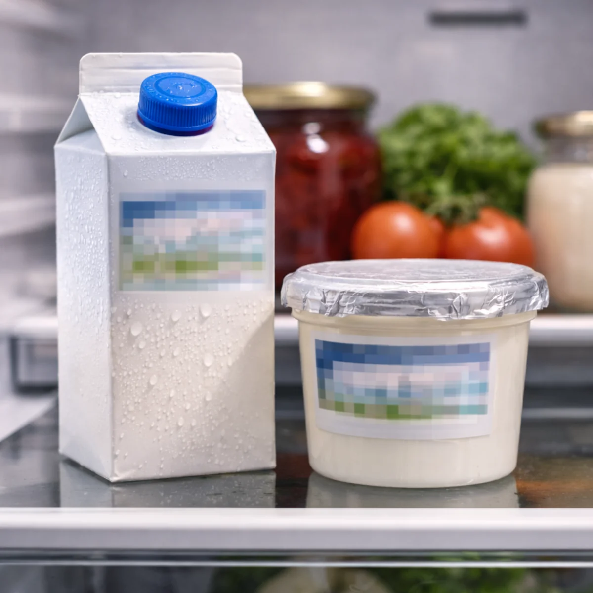 Mleko i śmietana w lodówce na jednej półce — przechowywanie po otwarciu