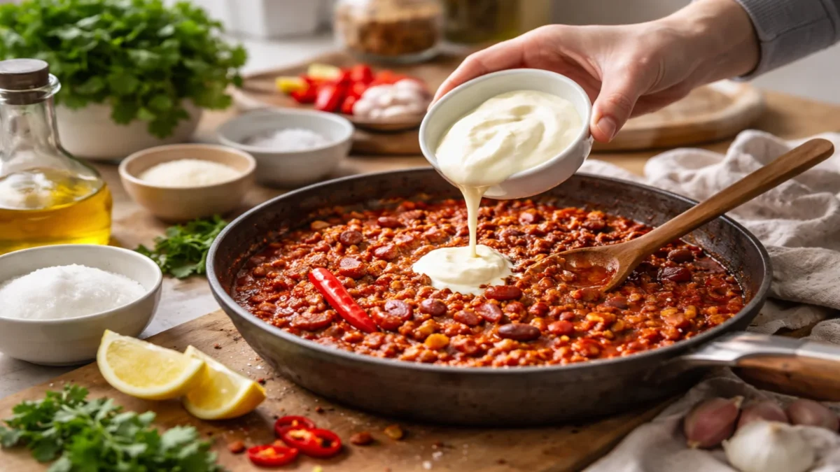 Domowa potrawa w głębokiej patelni, do której dodawana jest śmietana, aby złagodzić zbyt ostry smak