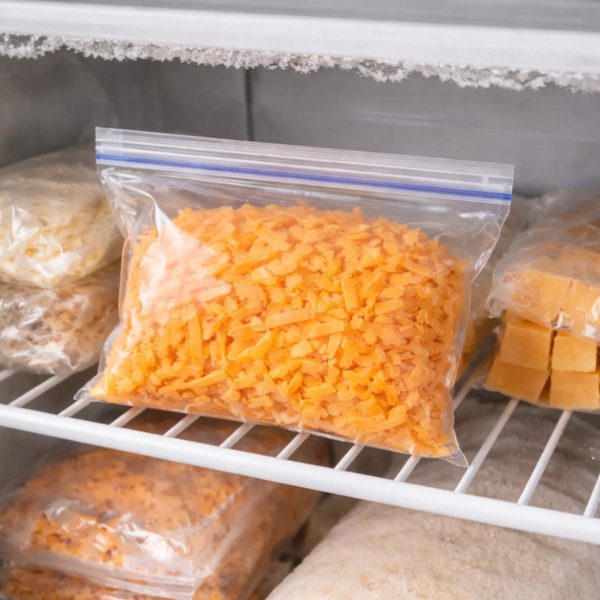 Starty ser w woreczku leżący w zamrażalniku podczas mrożenia