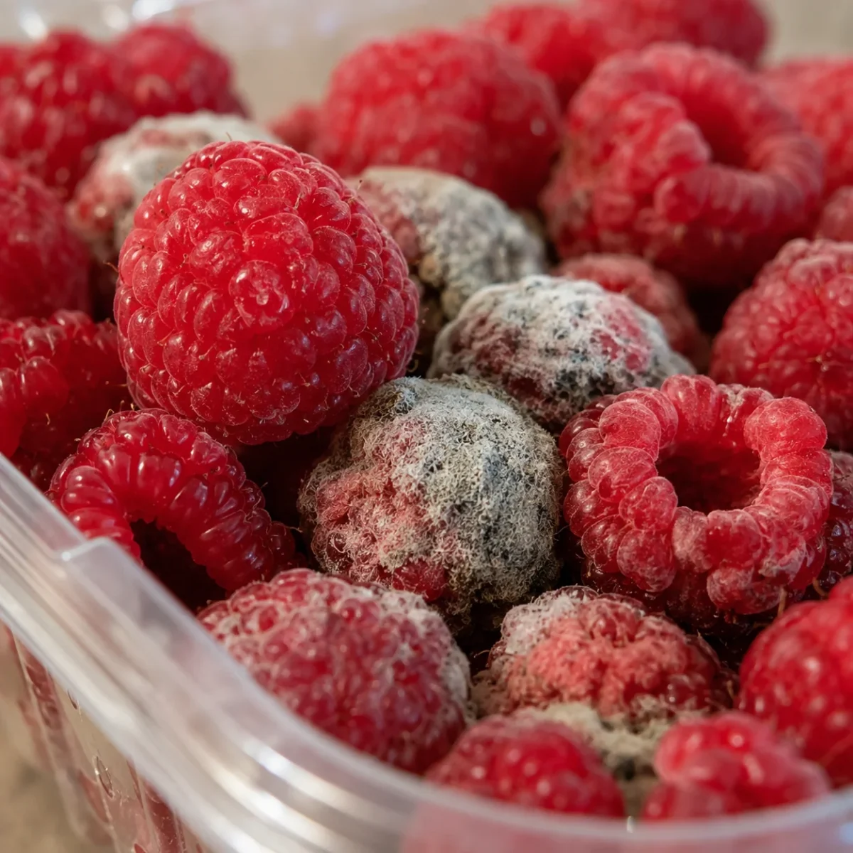 Makro malin z widoczną pleśnią powstałą podczas niewłaściwego przechowywania